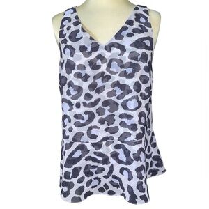 CAbi blouse sleeveless skirted peplum bottom animal print split back Size small
